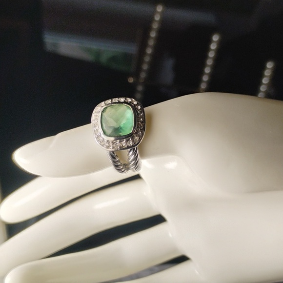 Braided Green Gemstone CZ Silver Tone Ring Size 7 Could Be Unisex - Picture 3 of 9